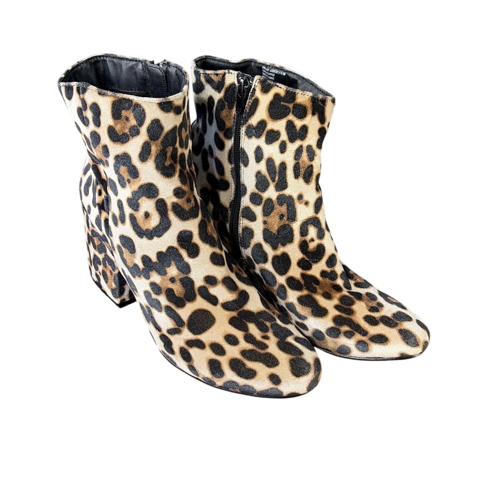 Madden Girl Leopard‎ Print Block Heel Ankle Booties Tan Black Animal Print 8.5 - Picture 2 of 11